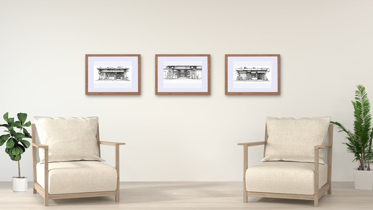 Trois images dans des cadres au bord marron foncé de la landscape collection 13.