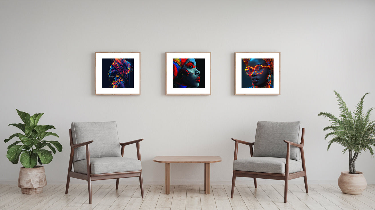 Square Collection 15 : African Beauty Neon Edition – Affiche Murale Portrait Néon