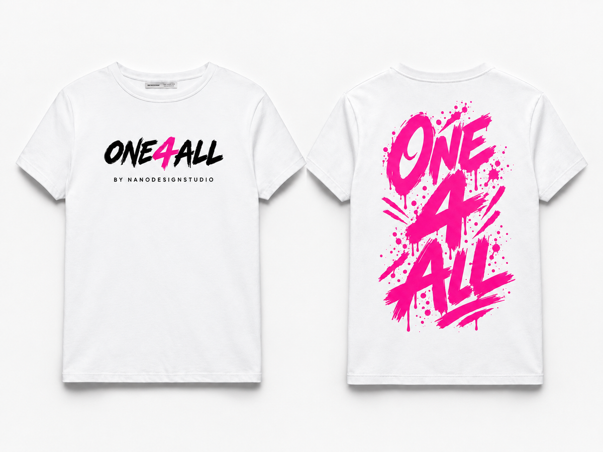 T-shirt mi-long femme blanc ONE4ALL, impression rose fuchsia — Édition Octobre Rose