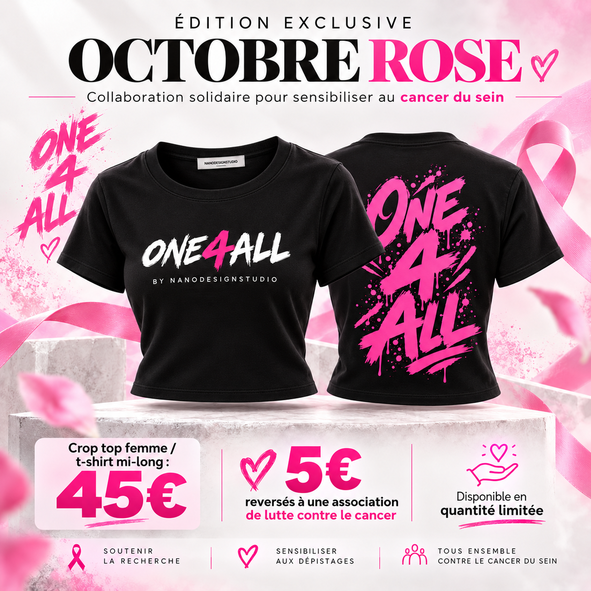 T-shirt & Crop Top Femme ONE4ALL — Édition Octobre Rose