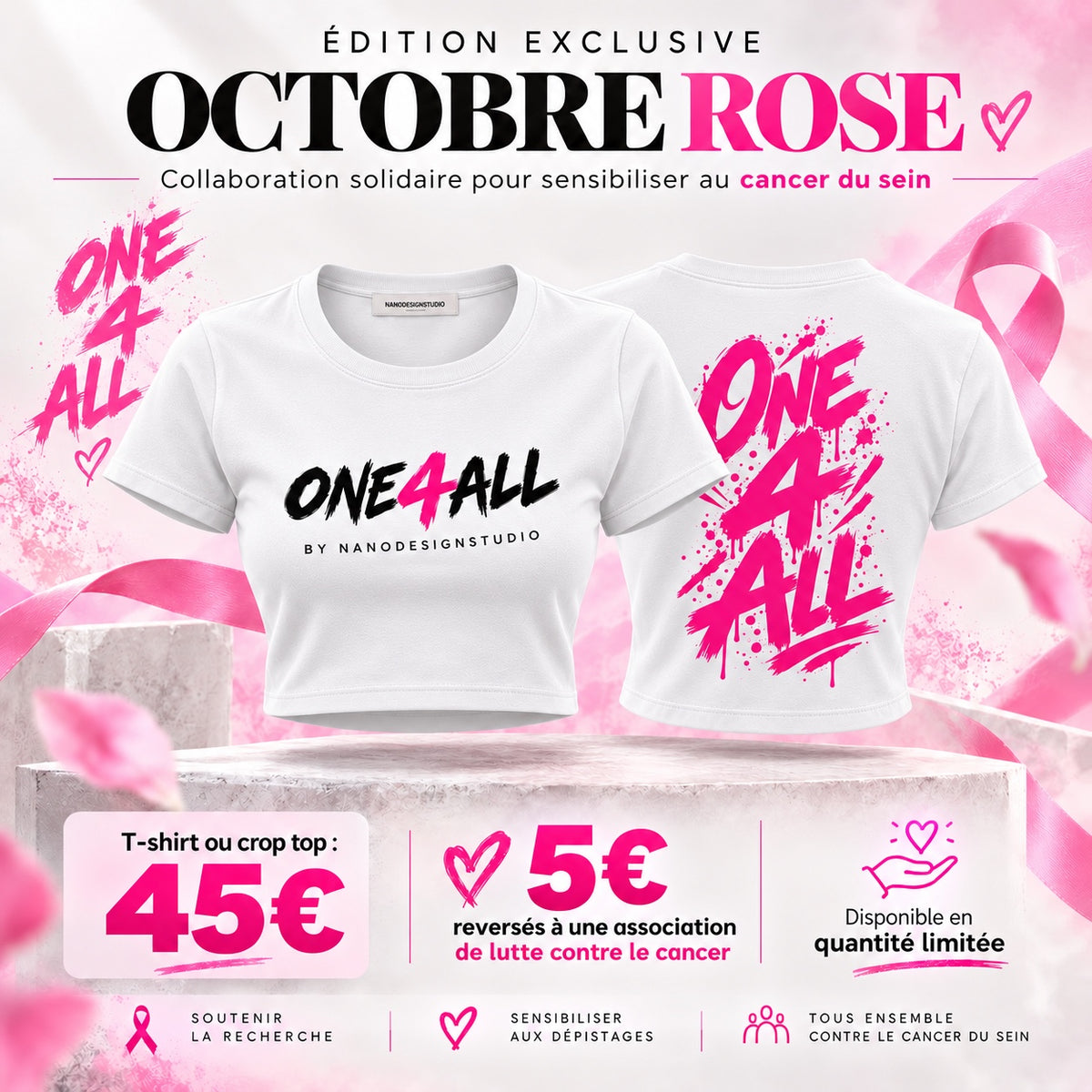 T-shirt & Crop Top Femme ONE4ALL — Édition Octobre Rose