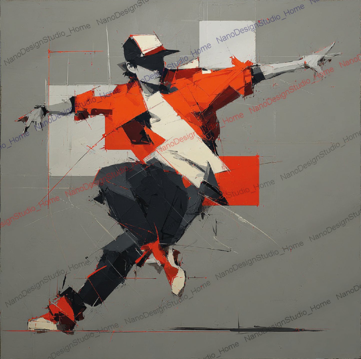Poster Danseurs Abstraits Rouge & Gris – Art Mural Collage Contemporain