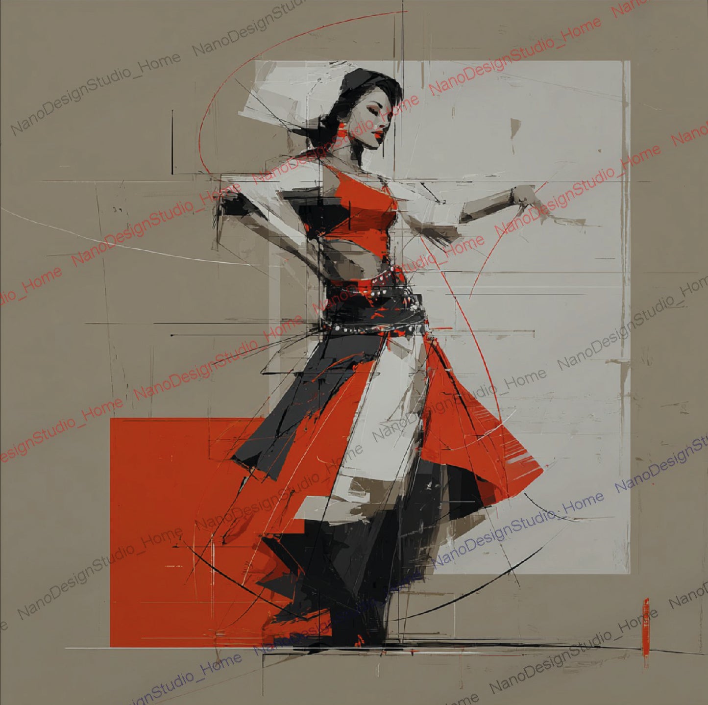 Poster Danseurs Abstraits Rouge & Gris – Art Mural Collage Contemporain