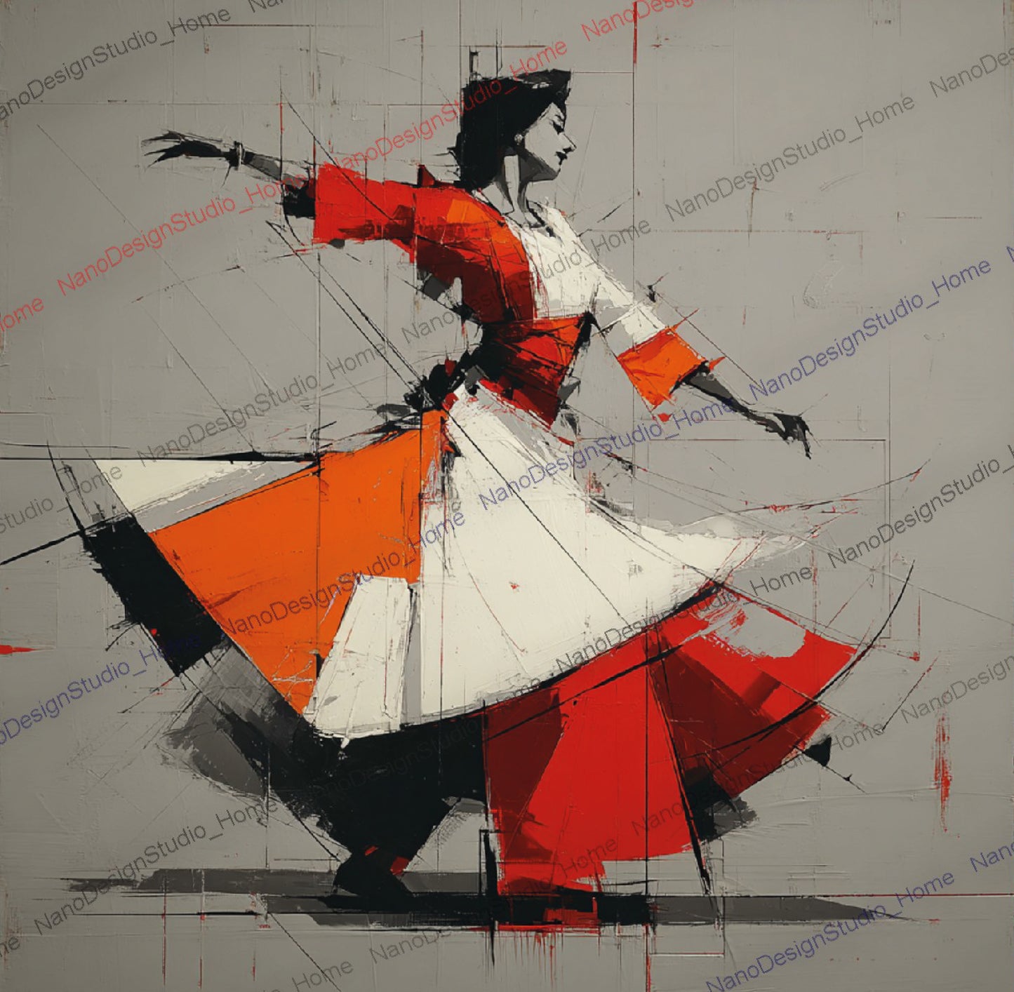 Poster Danseurs Abstraits Rouge & Gris – Art Mural Collage Contemporain