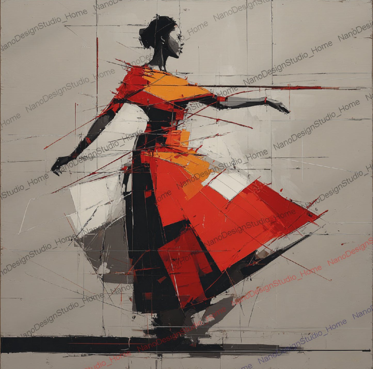 Poster Danseurs Abstraits Rouge & Gris – Art Mural Collage Contemporain