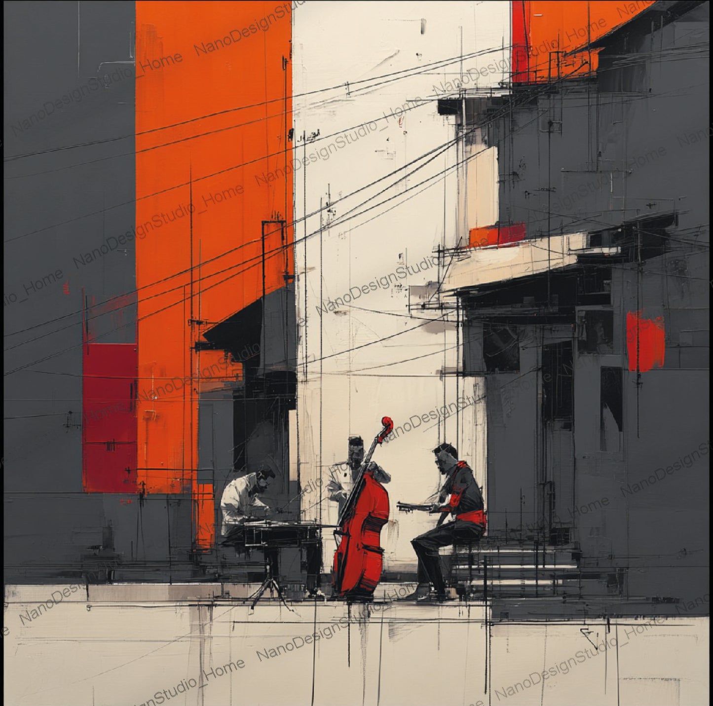 Poster Danseurs Abstraits Rouge & Gris – Art Mural Collage Contemporain