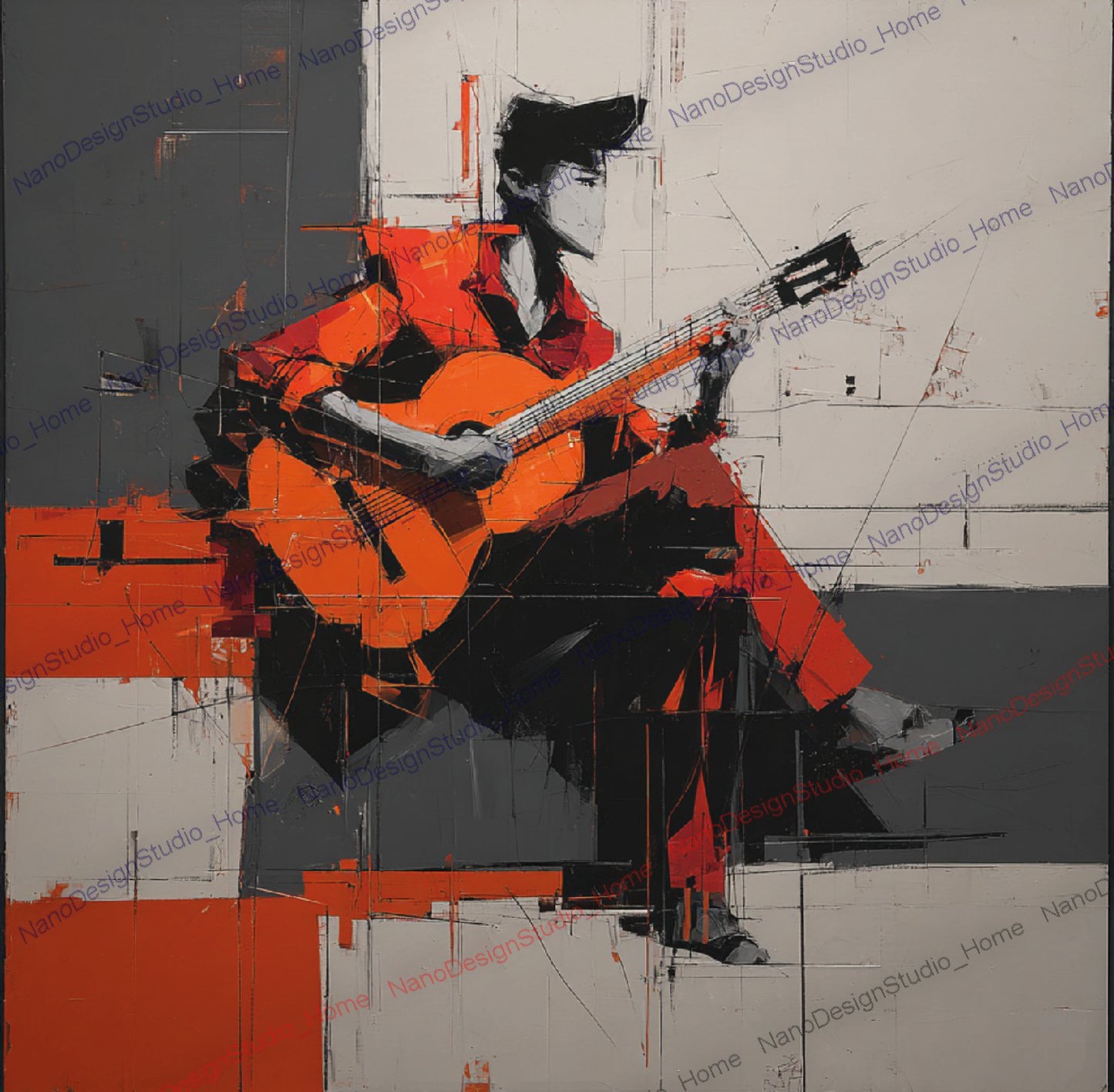 Poster Danseurs Abstraits Rouge & Gris – Art Mural Collage Contemporain