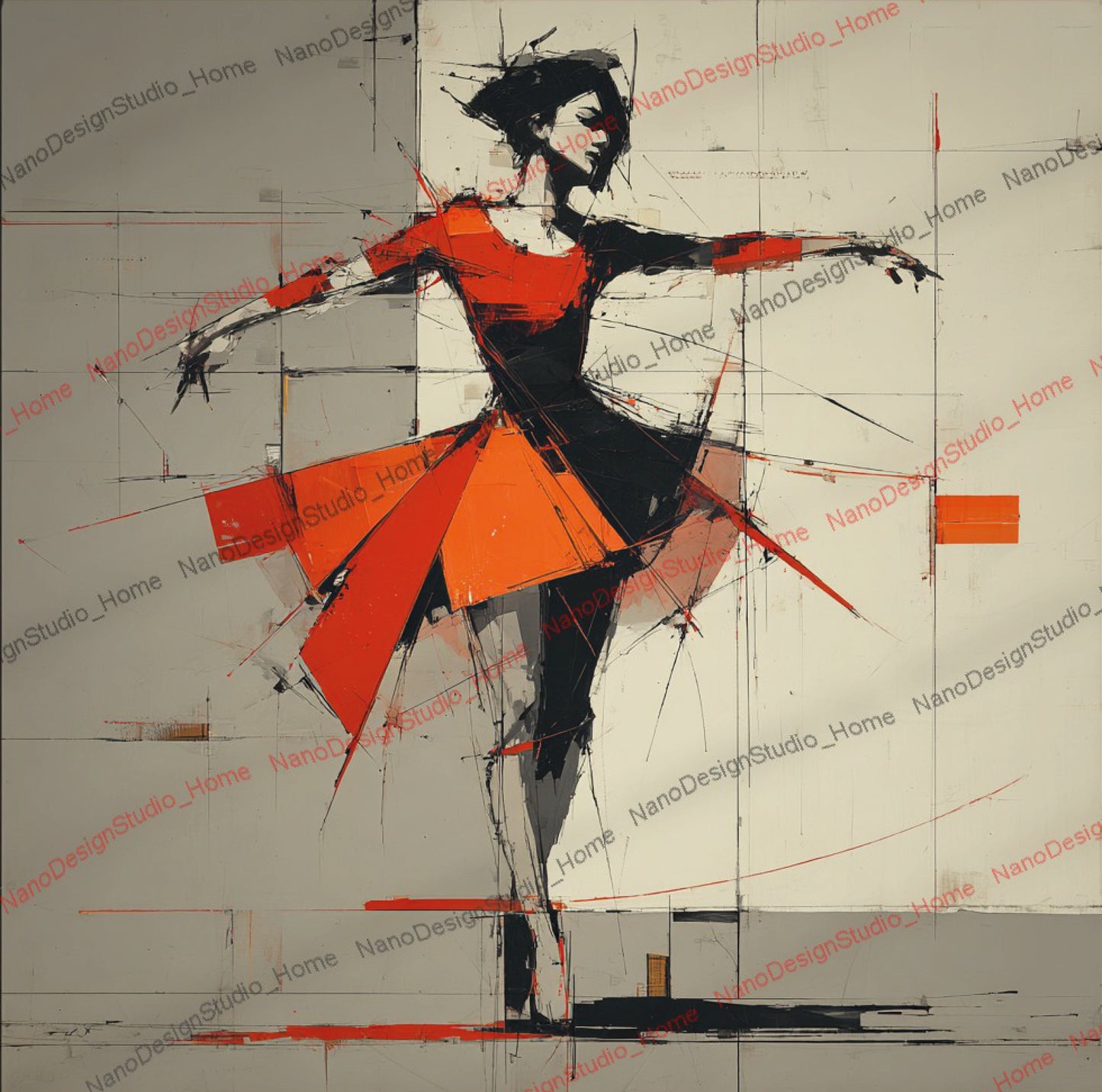 Poster Danseurs Abstraits Rouge & Gris – Art Mural Collage Contemporain