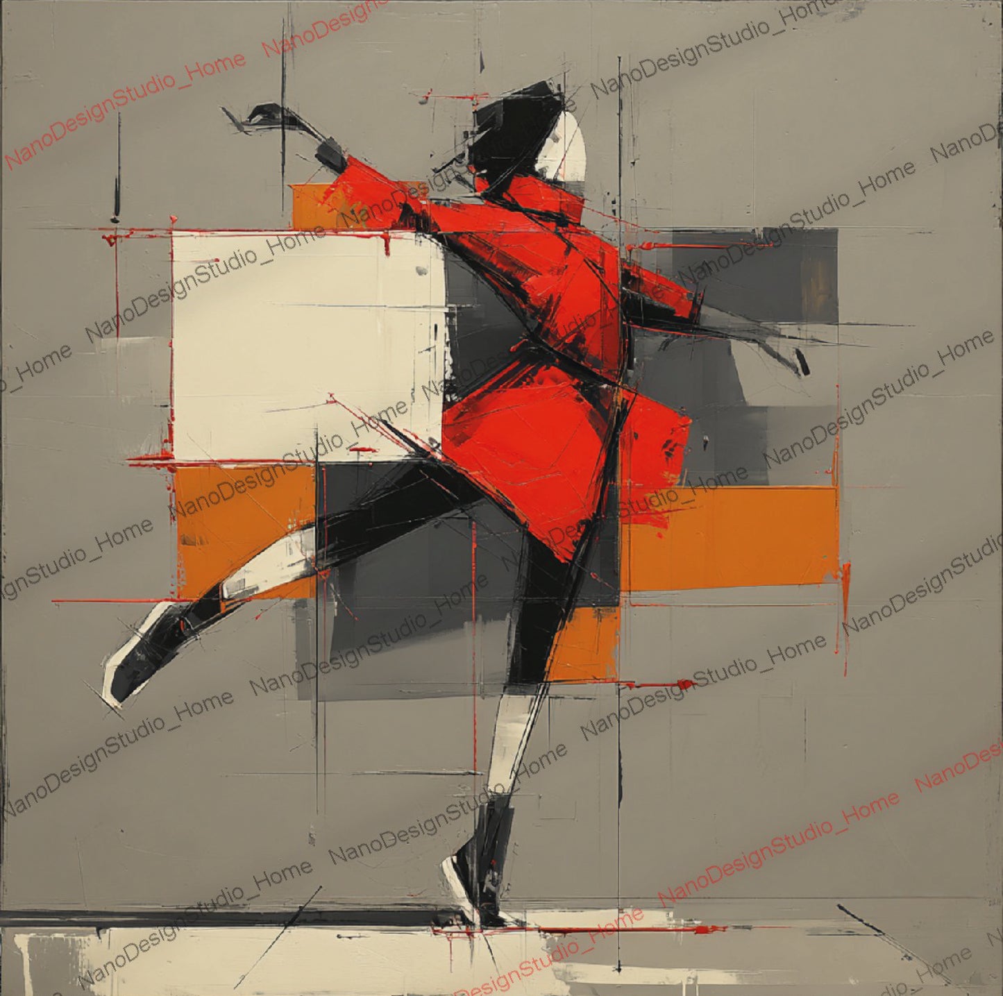 Poster Danseurs Abstraits Rouge & Gris – Art Mural Collage Contemporain