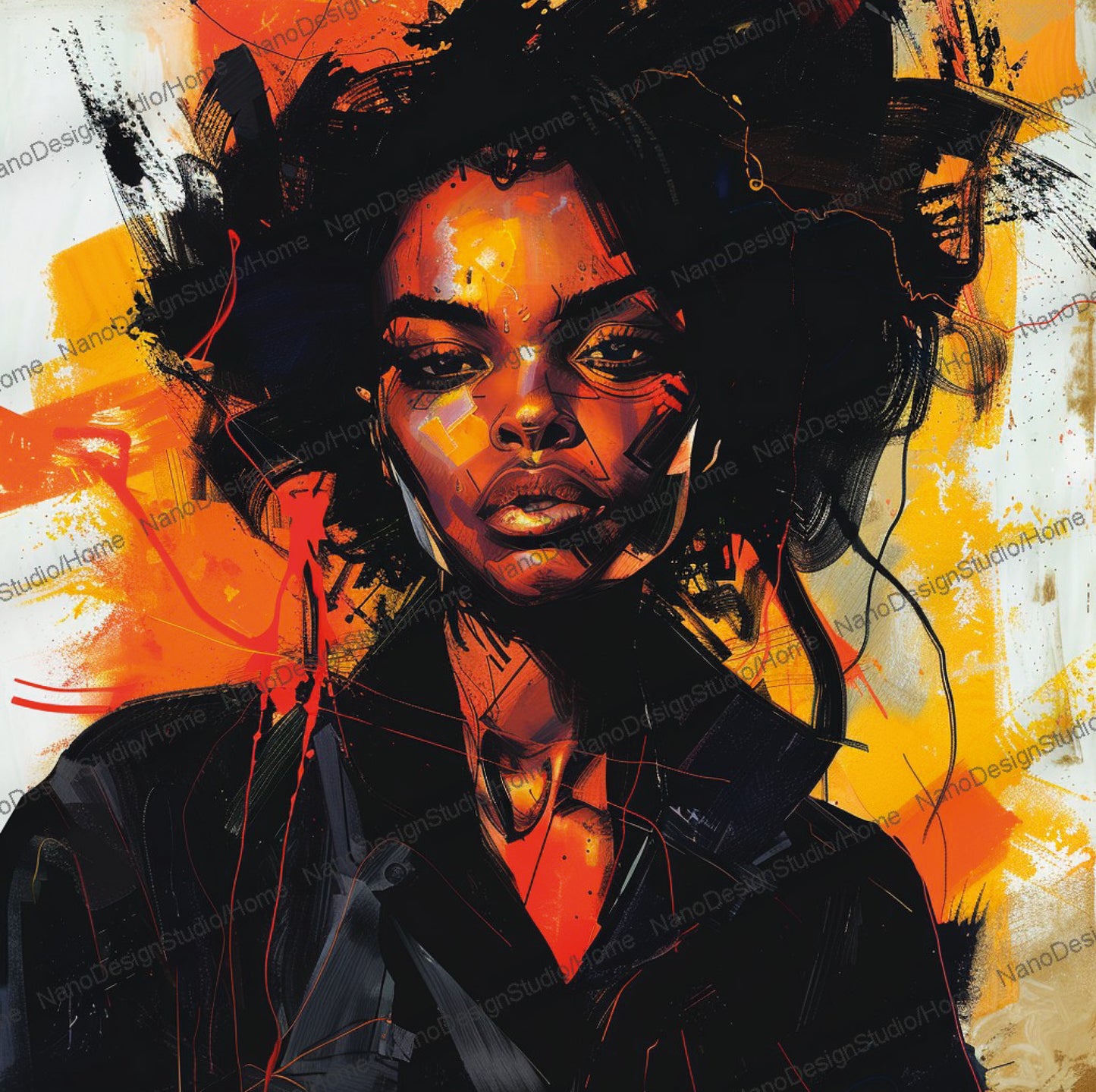 Square Collection 12 : African Beauty Brush Stroke Edition – Affiche Murale Portrait Peinture
