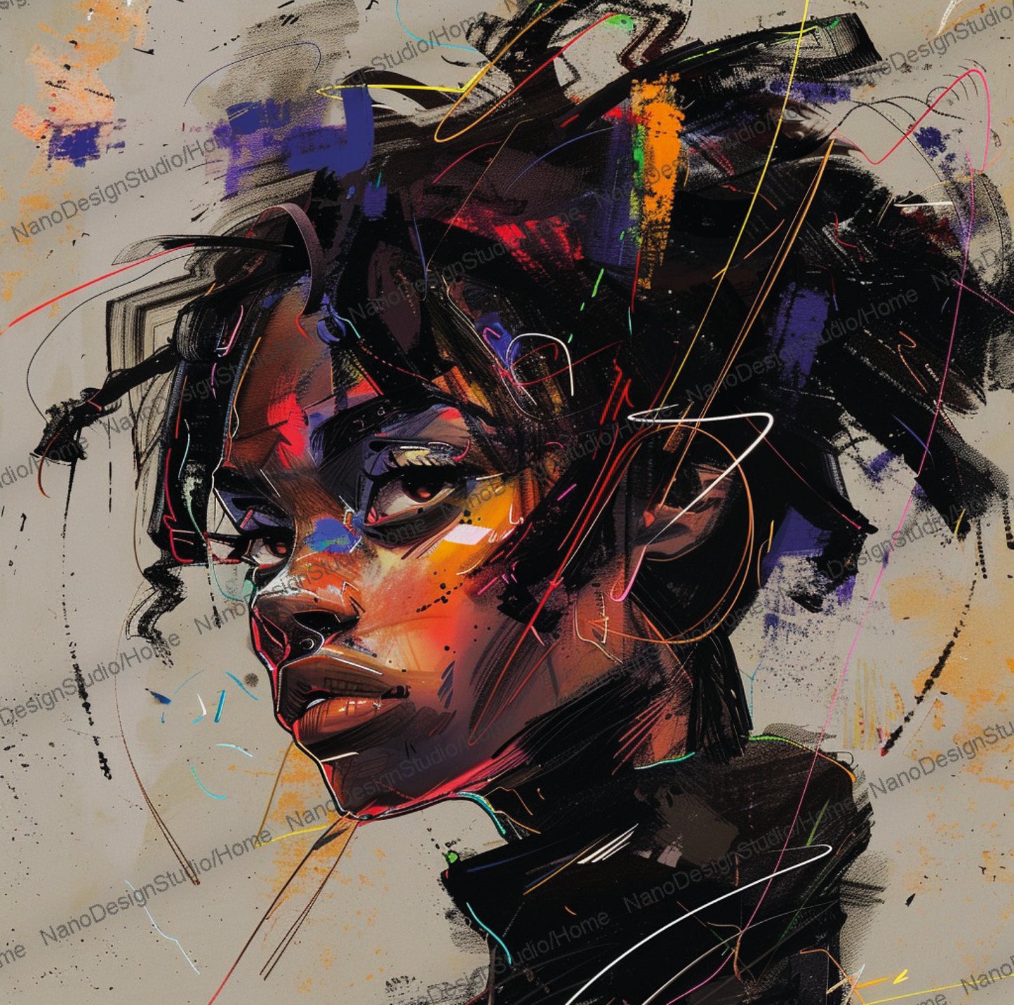 Square Collection 12 : African Beauty Brush Stroke Edition – Affiche Murale Portrait Peinture