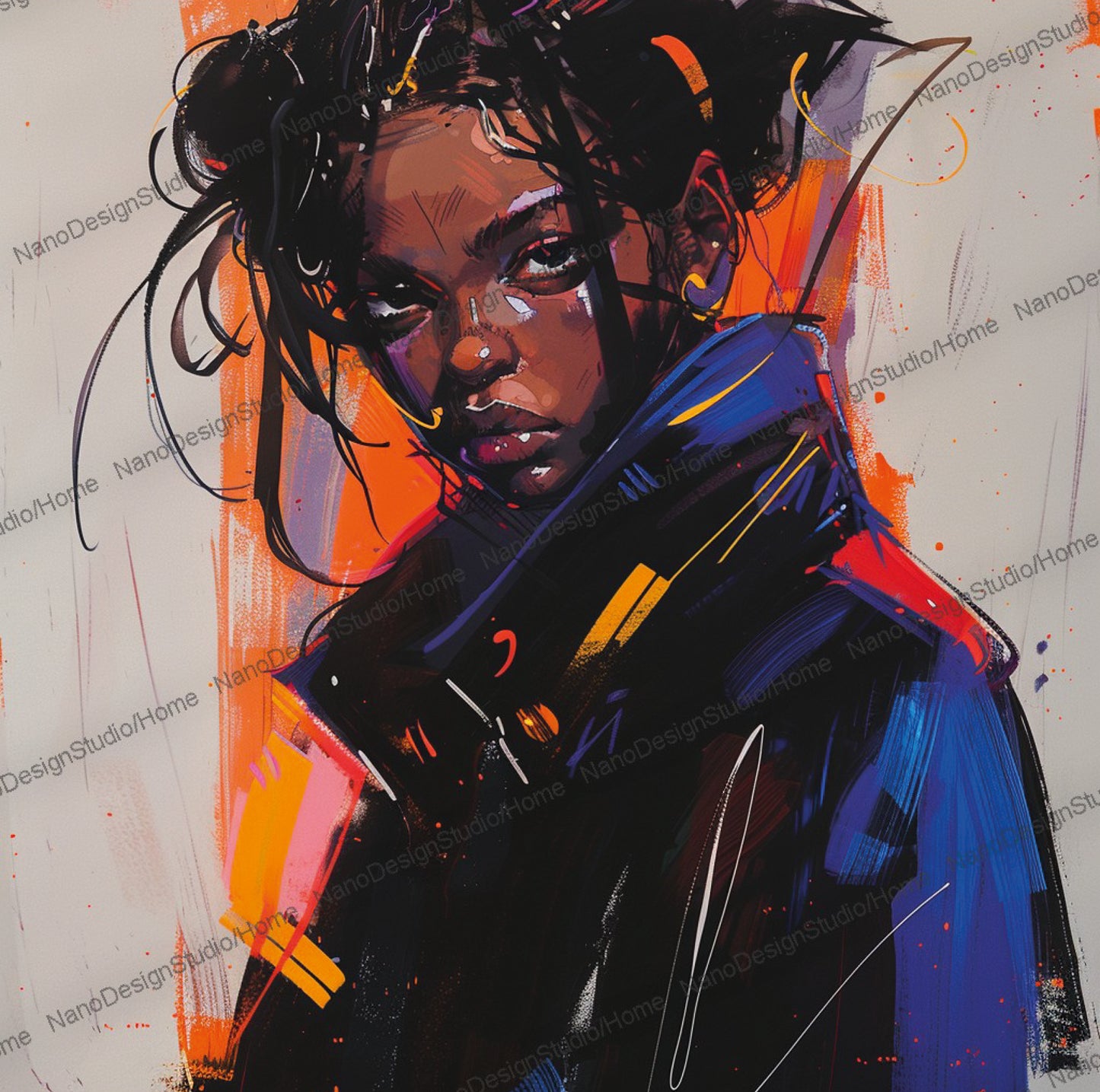 Square Collection 12 : African Beauty Brush Stroke Edition – Affiche Murale Portrait Peinture