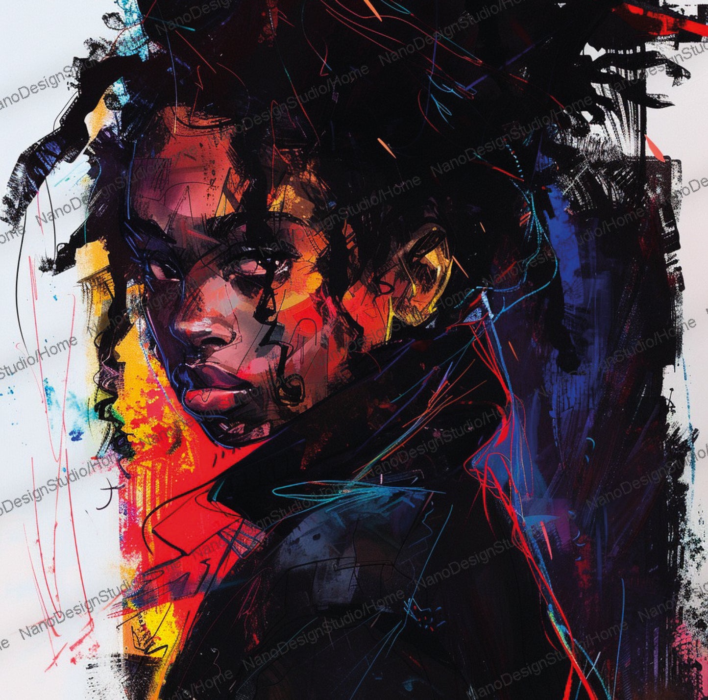Square Collection 12 : African Beauty Brush Stroke Edition – Affiche Murale Portrait Peinture