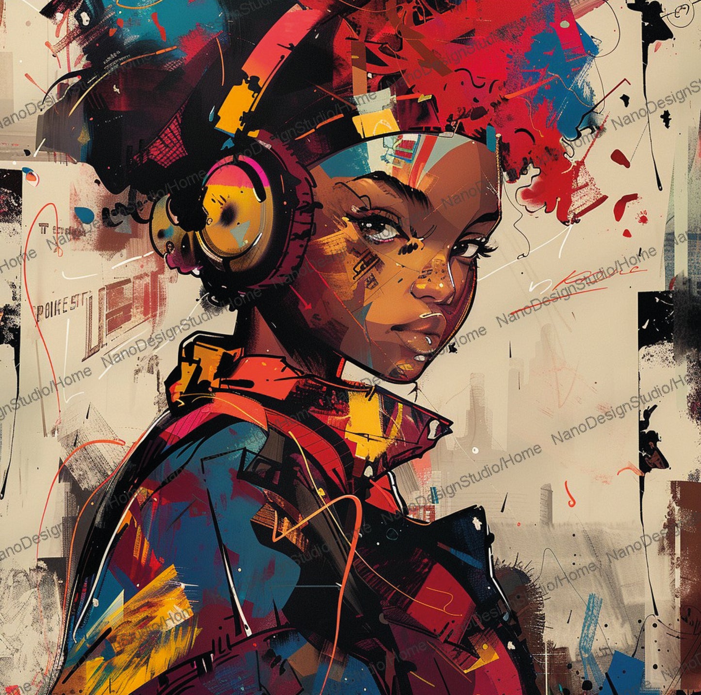 Square Collection 12 : African Beauty Brush Stroke Edition – Affiche Murale Portrait Peinture