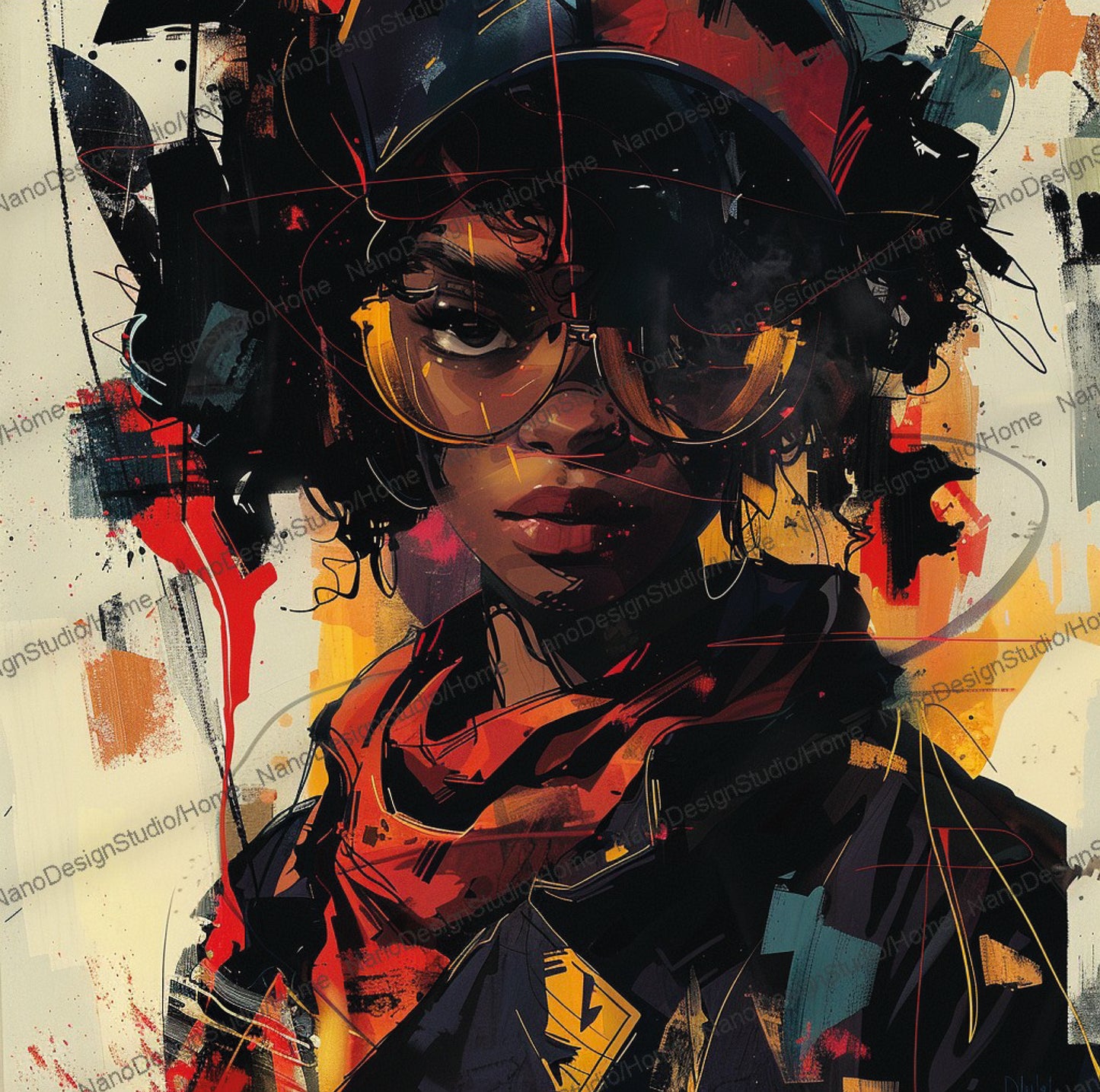 Square Collection 12 : African Beauty Brush Stroke Edition – Affiche Murale Portrait Peinture