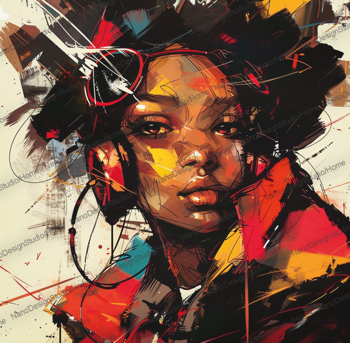 Square Collection 12 : African Beauty Brush Stroke Edition – Affiche Murale Portrait Peinture