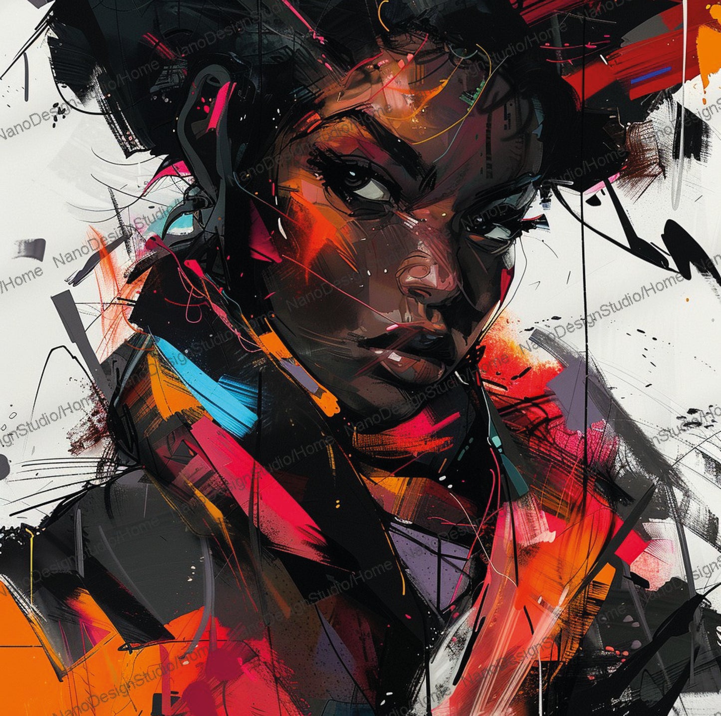 Square Collection 12 : African Beauty Brush Stroke Edition – Affiche Murale Portrait Peinture
