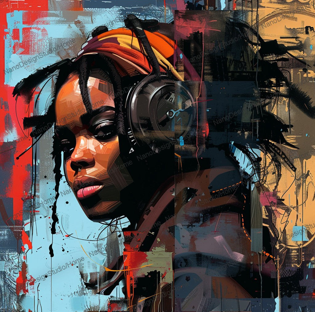 Square Collection 12 : African Beauty Brush Stroke Edition – Affiche Murale Portrait Peinture
