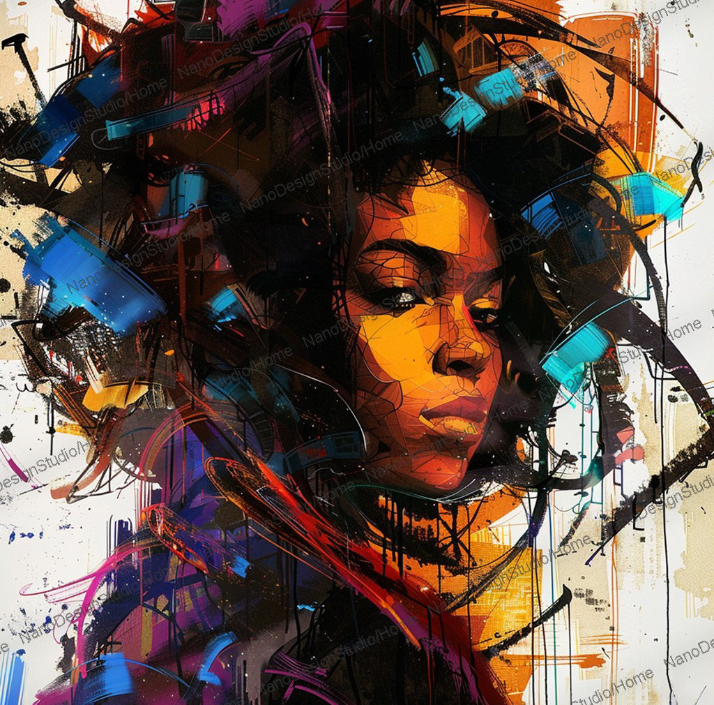 Square Collection 12 : African Beauty Brush Stroke Edition – Affiche Murale Portrait Peinture
