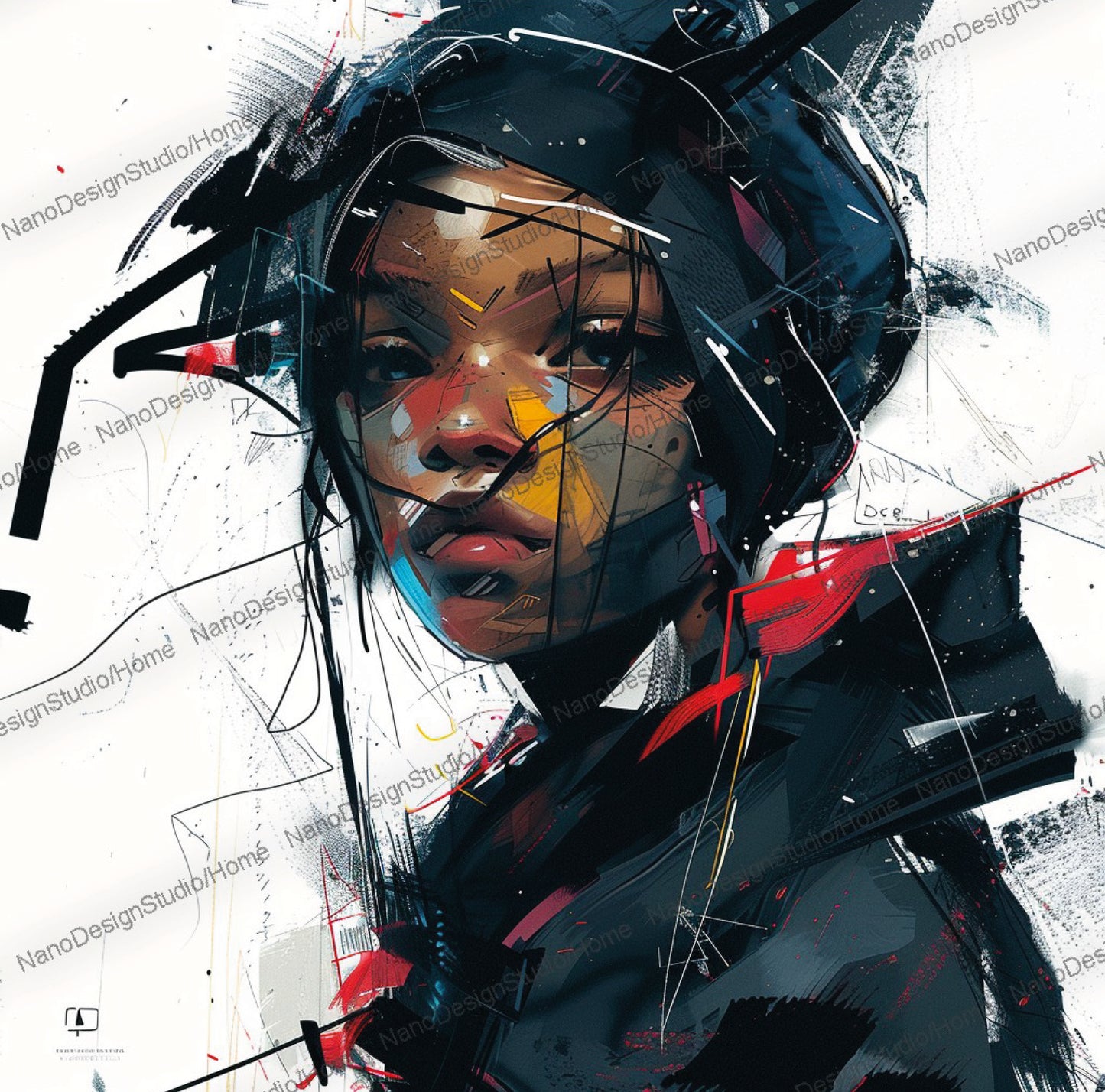 Square Collection 12 : African Beauty Brush Stroke Edition – Affiche Murale Portrait Peinture