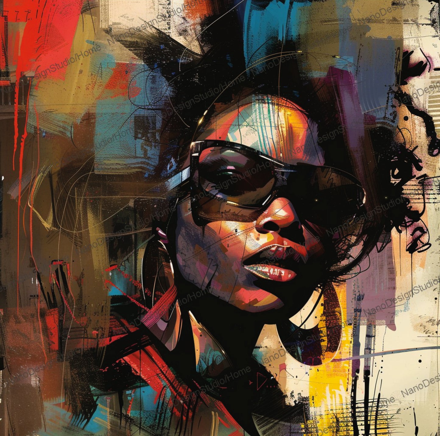 Square Collection 12 : African Beauty Brush Stroke Edition – Affiche Murale Portrait Peinture