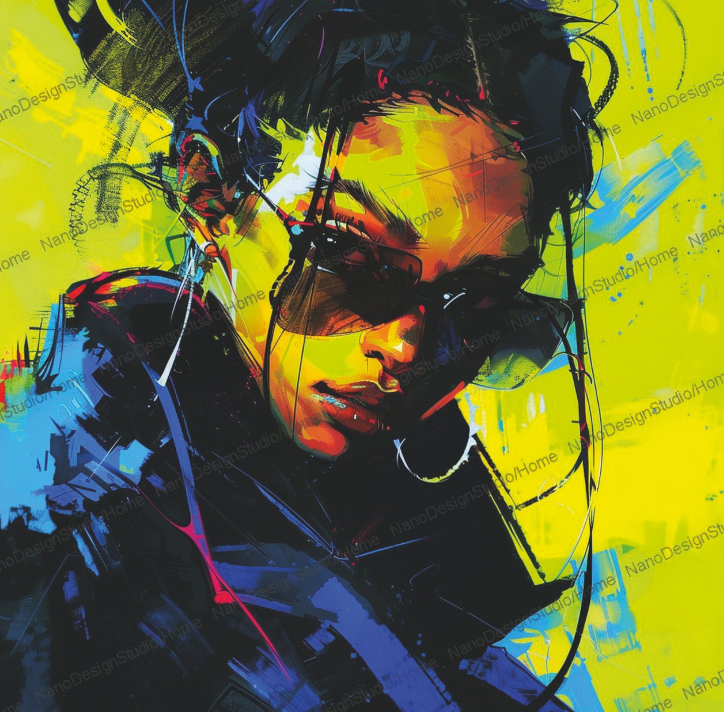 Square Collection 12 : African Beauty Brush Stroke Edition – Affiche Murale Portrait Peinture