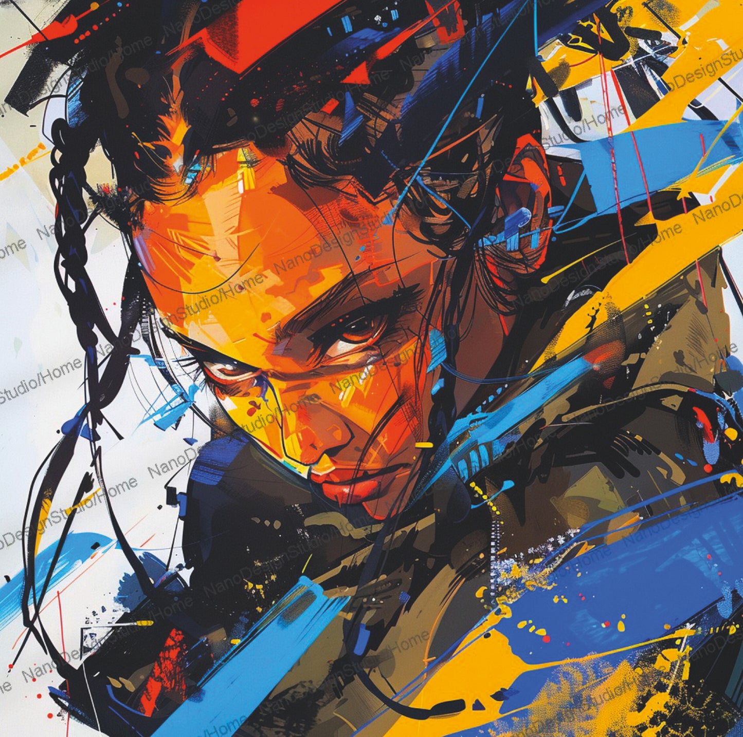 Square Collection 12 : African Beauty Brush Stroke Edition – Affiche Murale Portrait Peinture