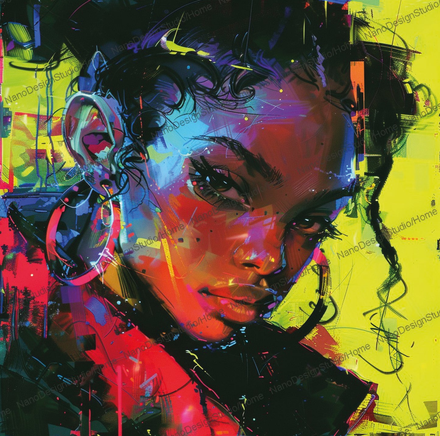 Square Collection 12 : African Beauty Brush Stroke Edition – Affiche Murale Portrait Peinture