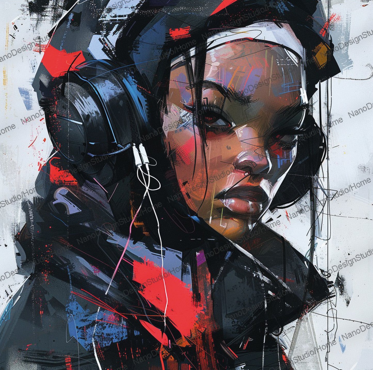 Square Collection 12 : African Beauty Brush Stroke Edition – Affiche Murale Portrait Peinture