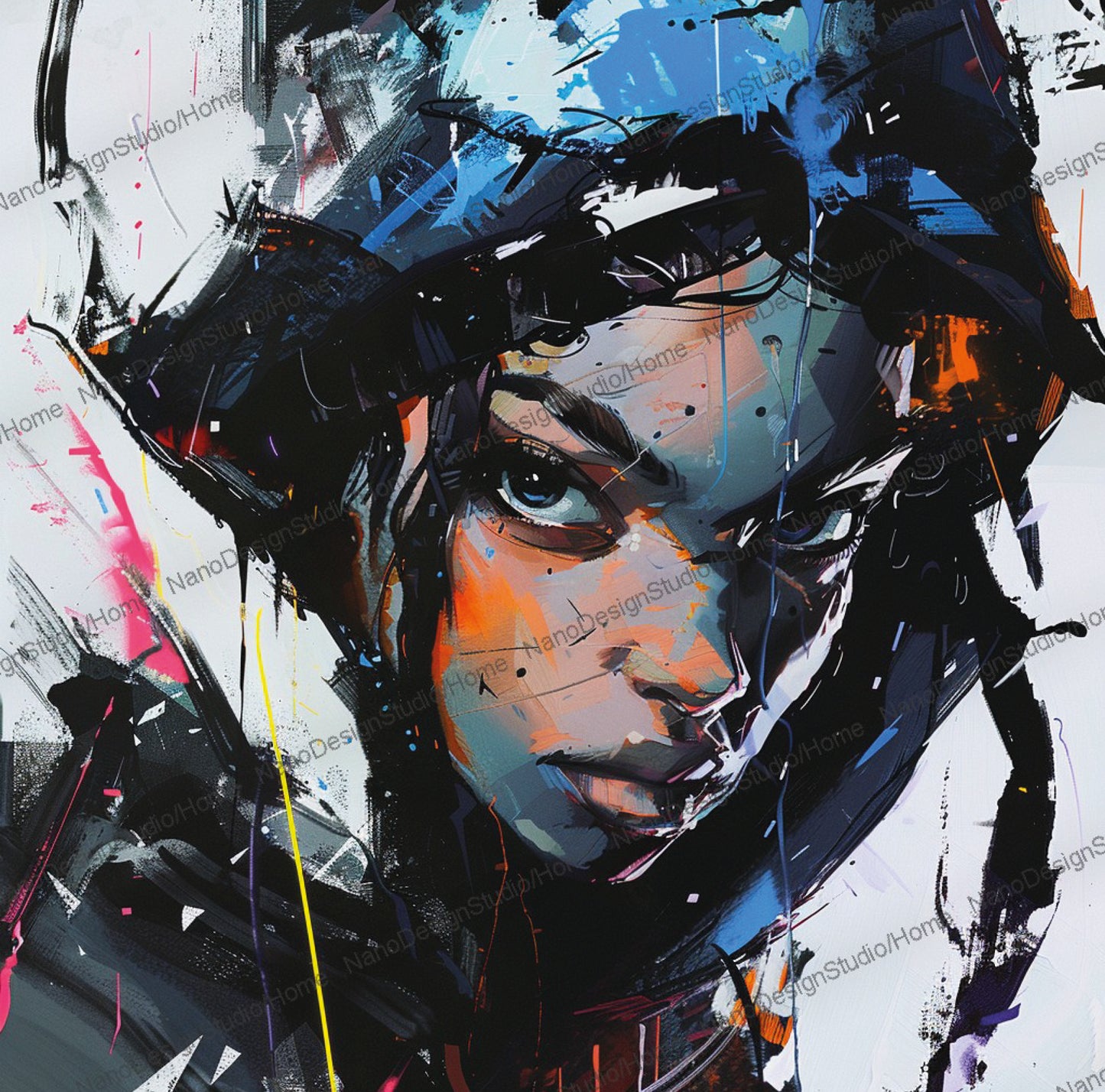 Square Collection 12 : African Beauty Brush Stroke Edition – Affiche Murale Portrait Peinture