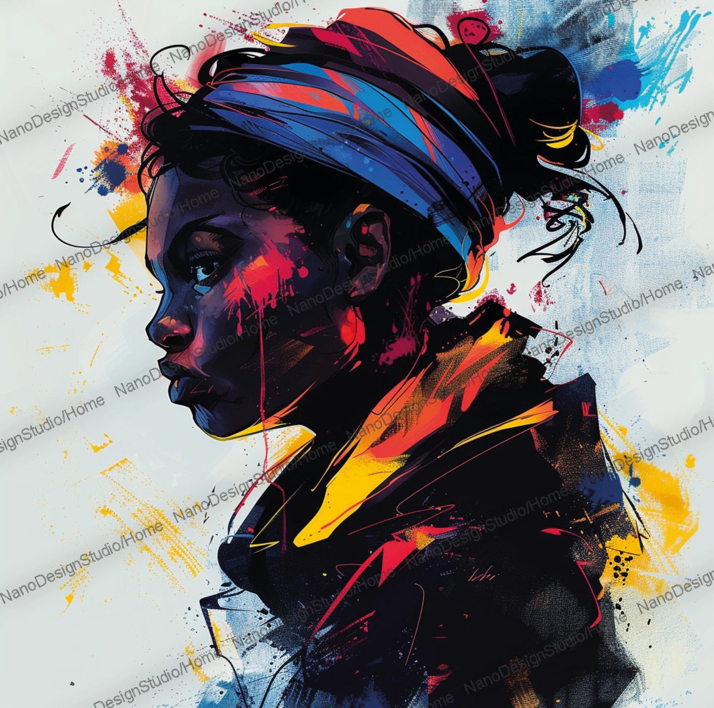 Square Collection 12 : African Beauty Brush Stroke Edition – Affiche Murale Portrait Peinture
