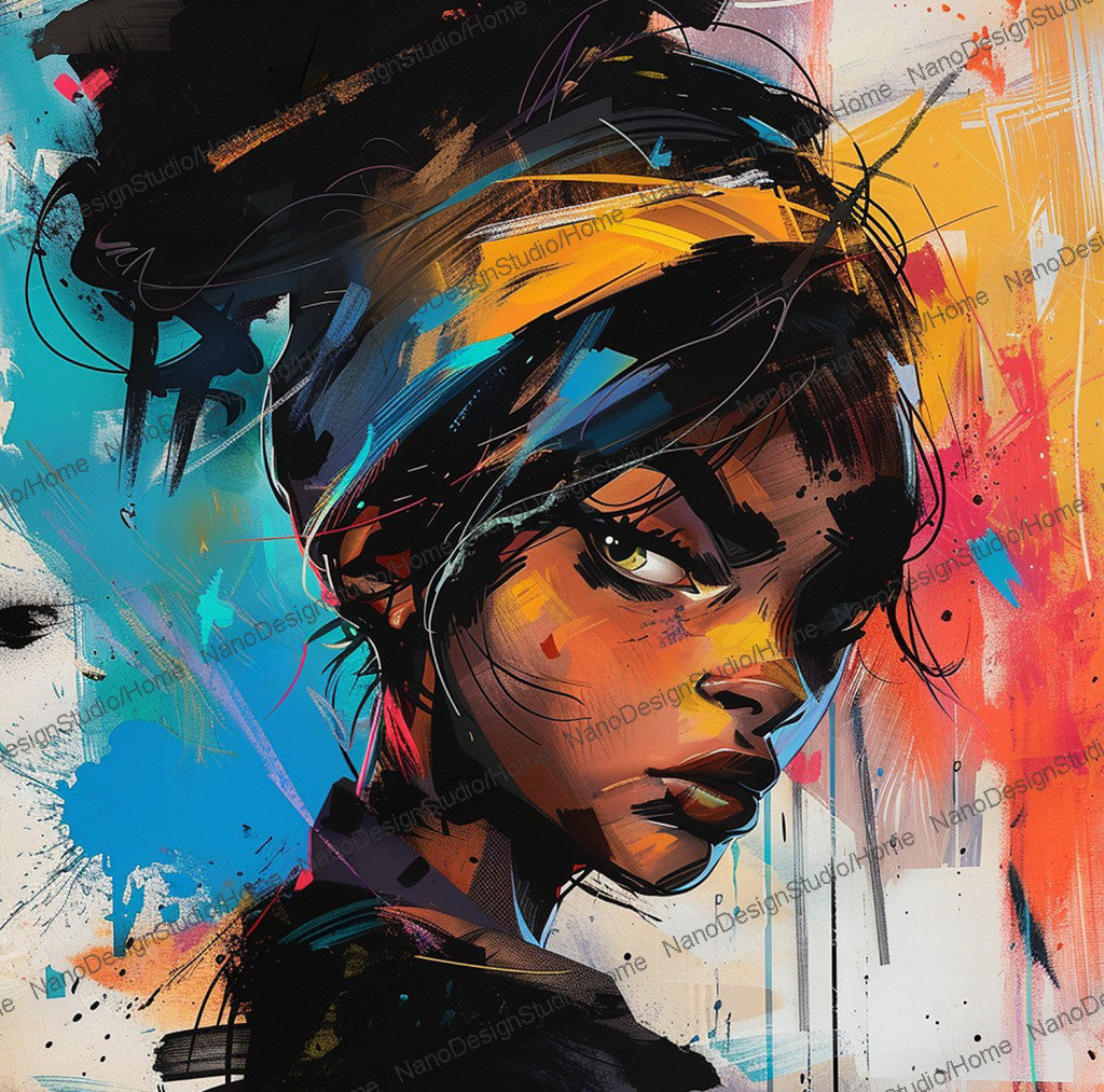 Square Collection 12 : African Beauty Brush Stroke Edition – Affiche Murale Portrait Peinture