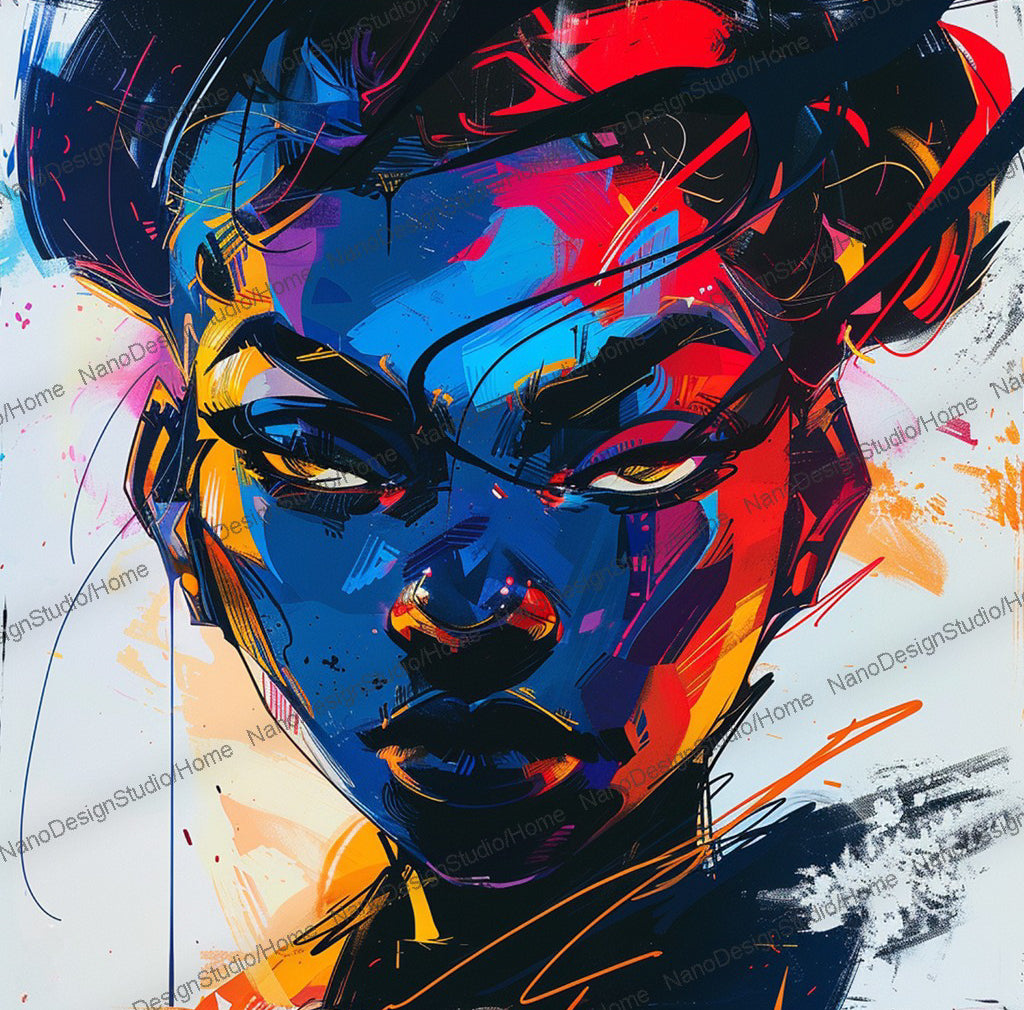 Square Collection 12 : African Beauty Brush Stroke Edition – Affiche Murale Portrait Peinture