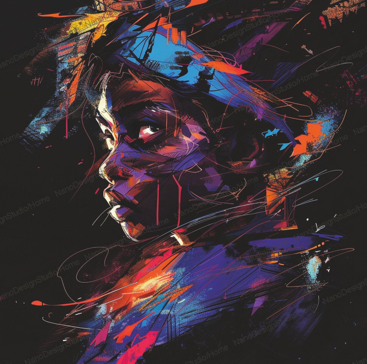 Square Collection 12 : African Beauty Brush Stroke Edition – Affiche Murale Portrait Peinture