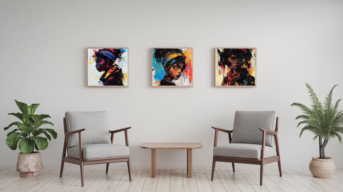 Square Collection 12 : African Beauty Brush Stroke Edition – Affiche Murale Portrait Peinture