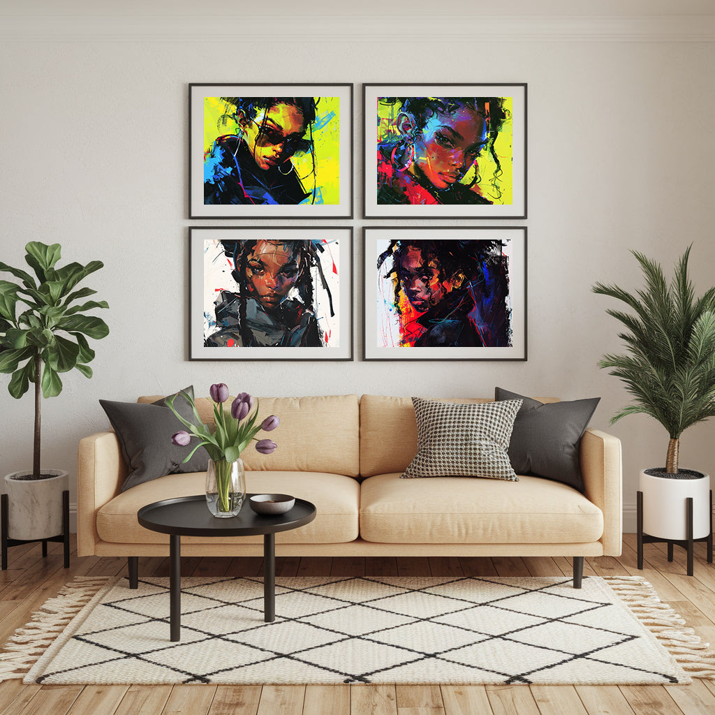 Square Collection 12 : African Beauty Brush Stroke Edition – Affiche Murale Portrait Peinture