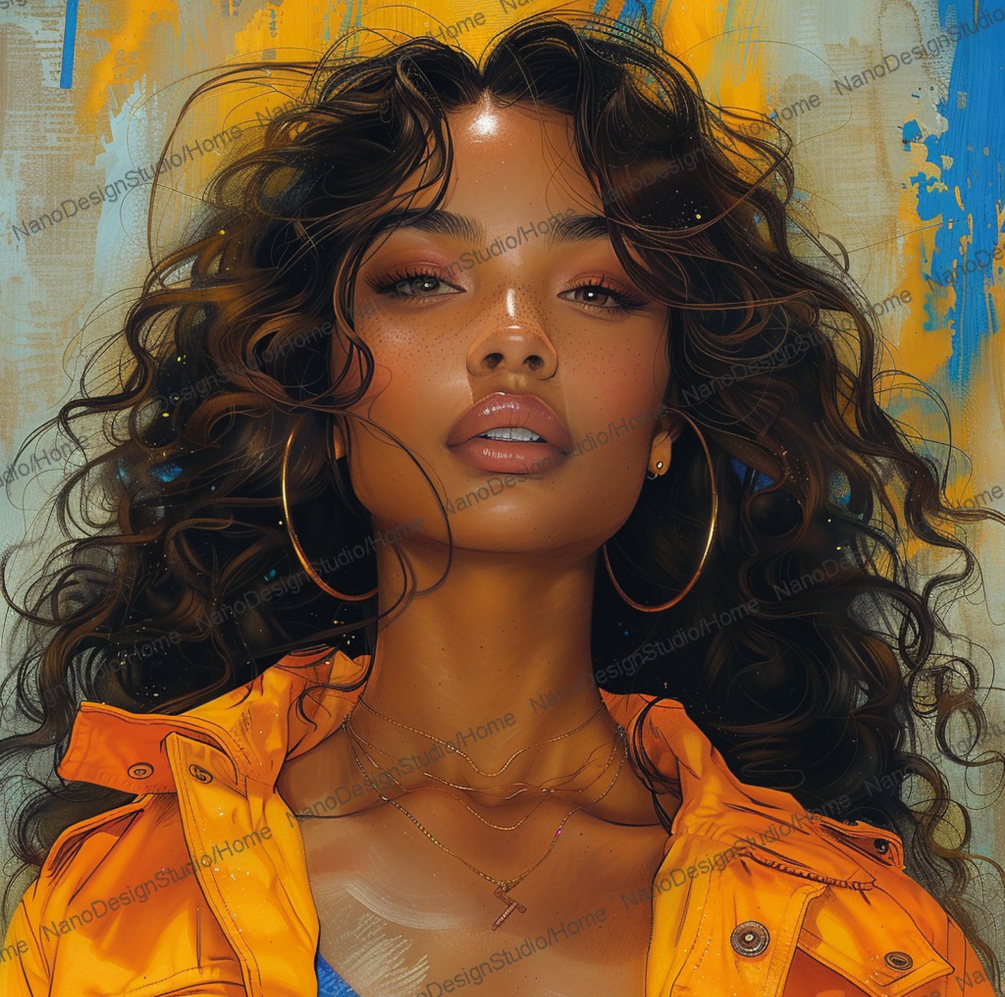 Square Collection 13 : African Beauty Blue & Yellow Edition – Affiche Murale Portrait Coloré