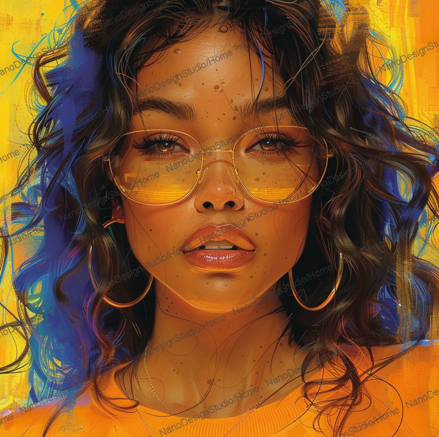 Square Collection 13 : African Beauty Blue & Yellow Edition – Affiche Murale Portrait Coloré