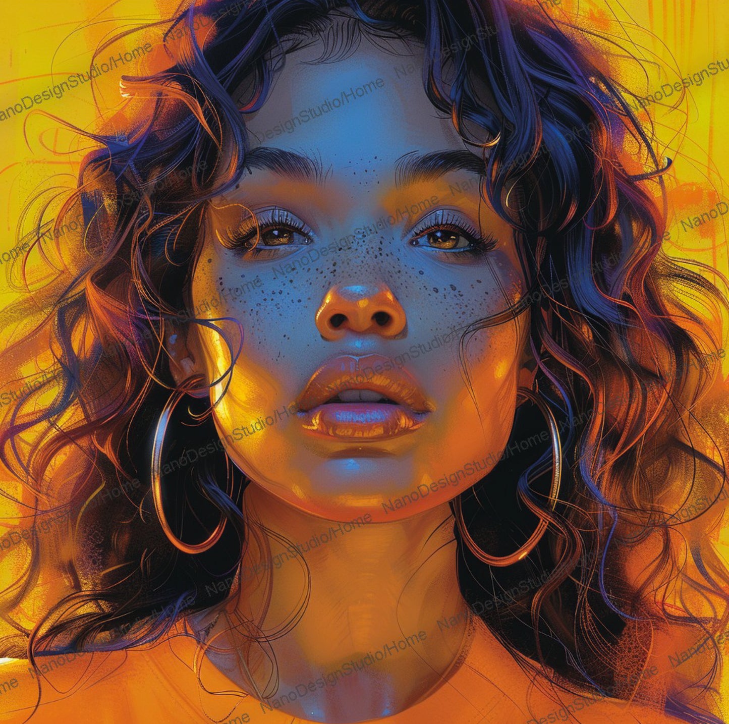 Square Collection 13 : African Beauty Blue & Yellow Edition – Affiche Murale Portrait Coloré