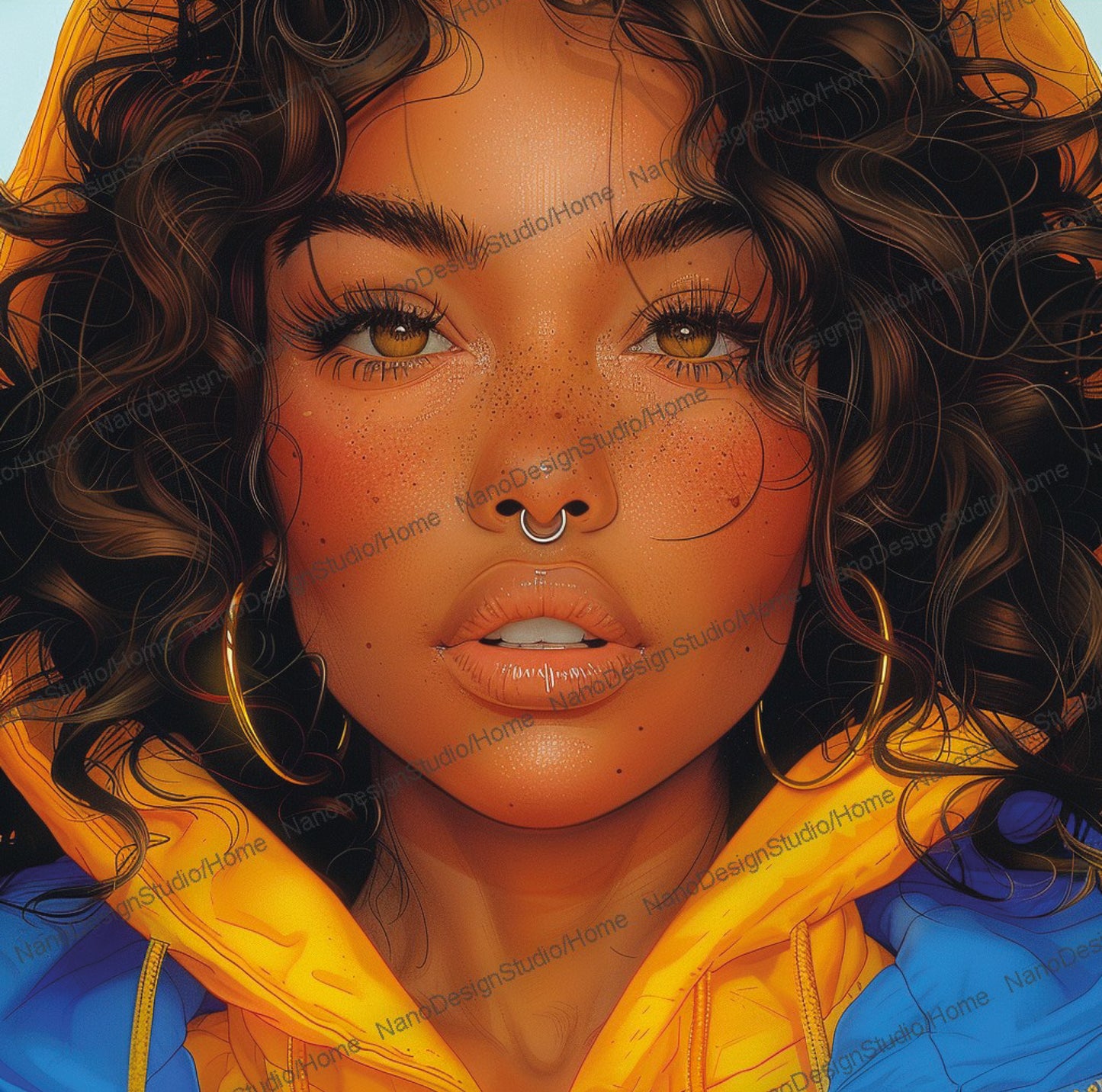 Square Collection 13 : African Beauty Blue & Yellow Edition – Affiche Murale Portrait Coloré