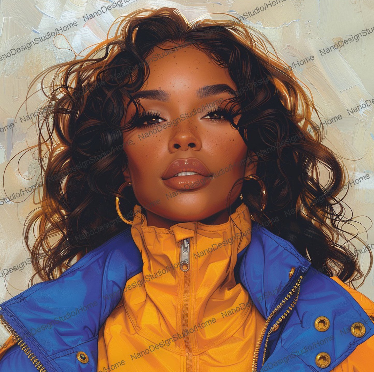 Square Collection 13 : African Beauty Blue & Yellow Edition – Affiche Murale Portrait Coloré