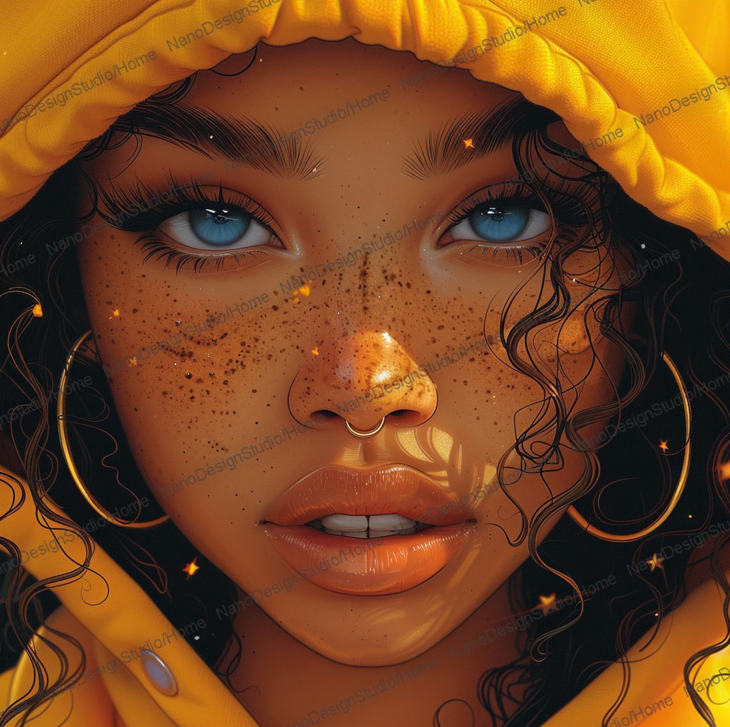 Square Collection 13 : African Beauty Blue & Yellow Edition – Affiche Murale Portrait Coloré