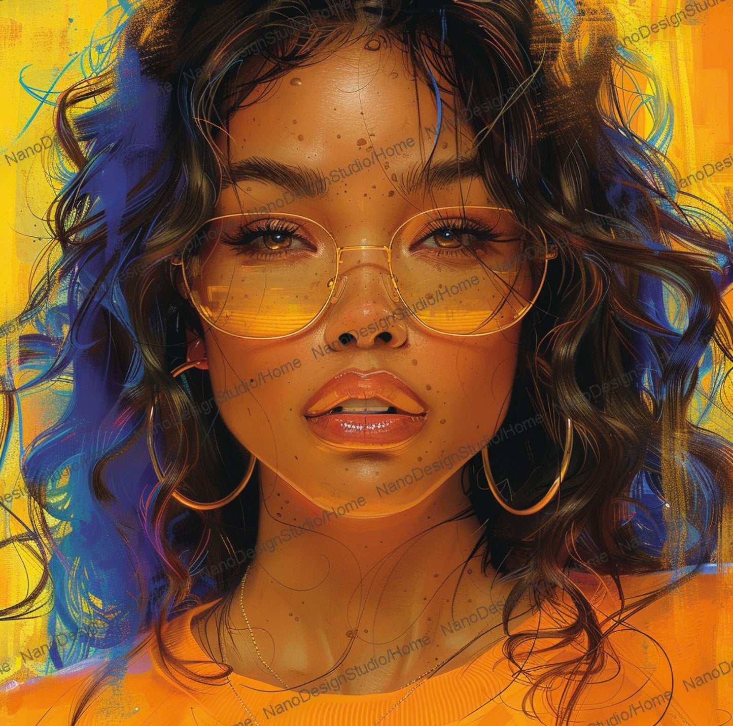 Square Collection 13 : African Beauty Blue & Yellow Edition – Affiche Murale Portrait Coloré