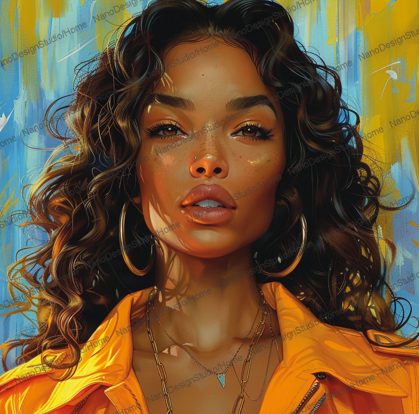 Square Collection 13 : African Beauty Blue & Yellow Edition – Affiche Murale Portrait Coloré