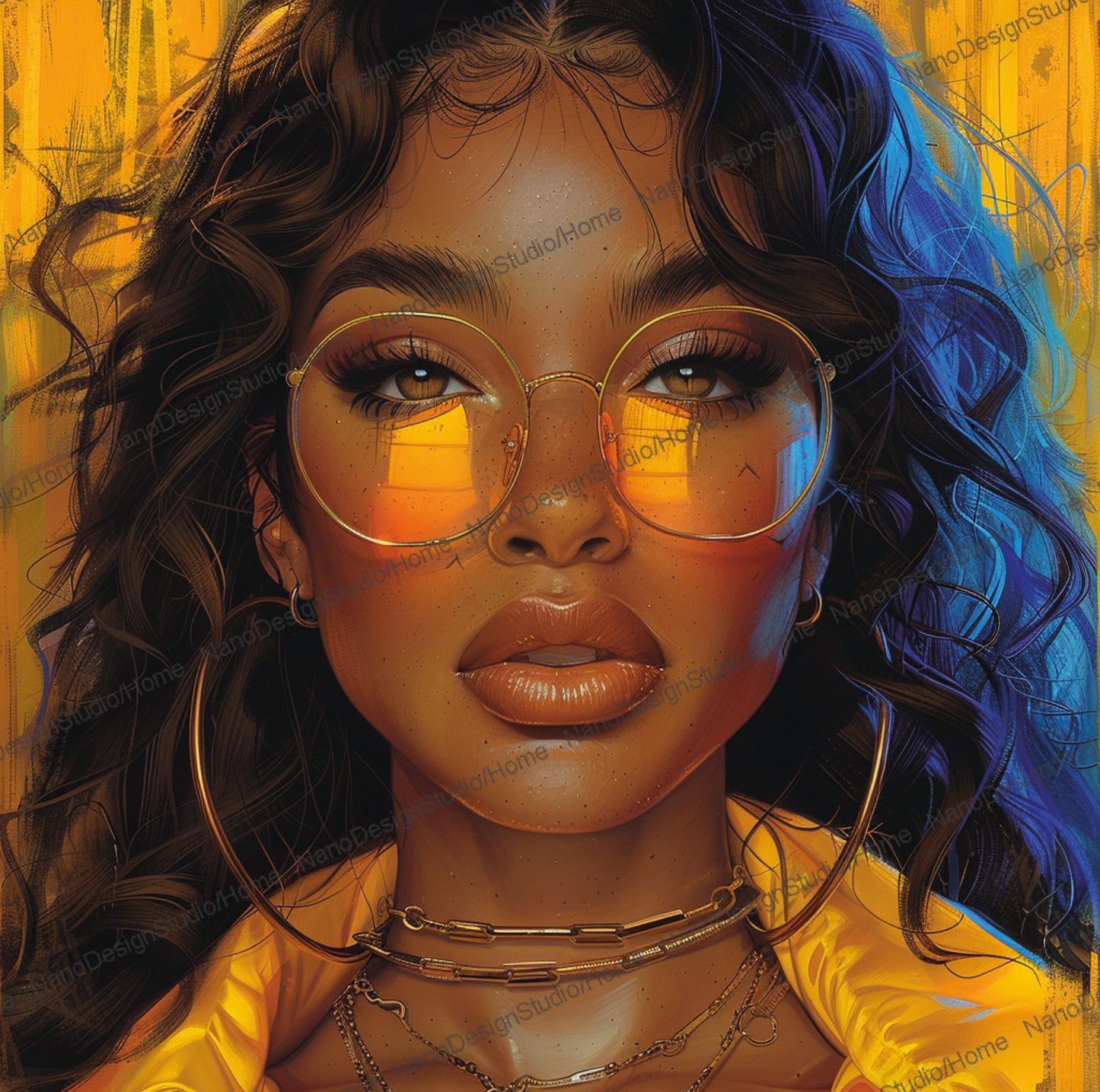 Square Collection 13 : African Beauty Blue & Yellow Edition – Affiche Murale Portrait Coloré