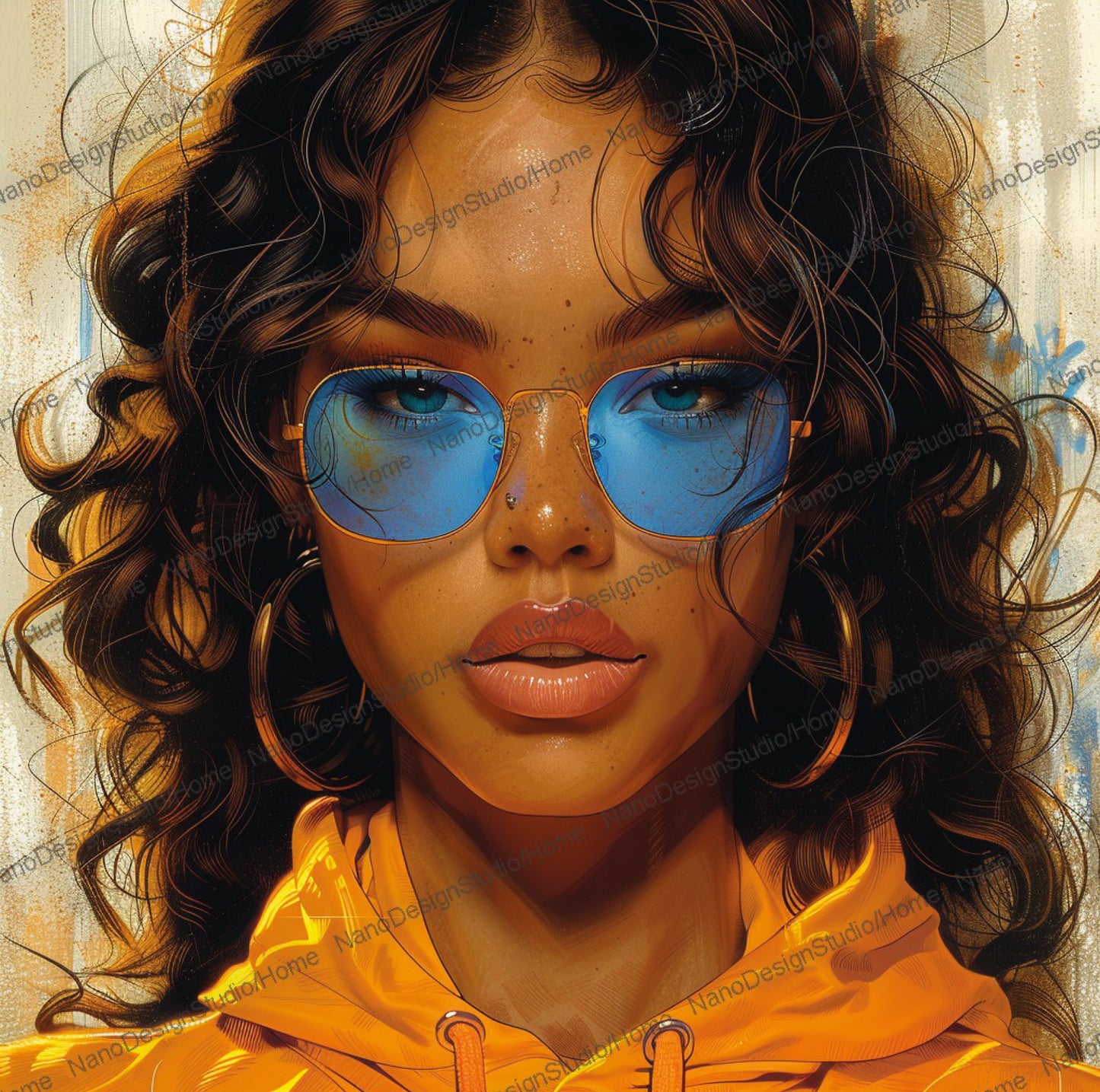 Square Collection 13 : African Beauty Blue & Yellow Edition – Affiche Murale Portrait Coloré