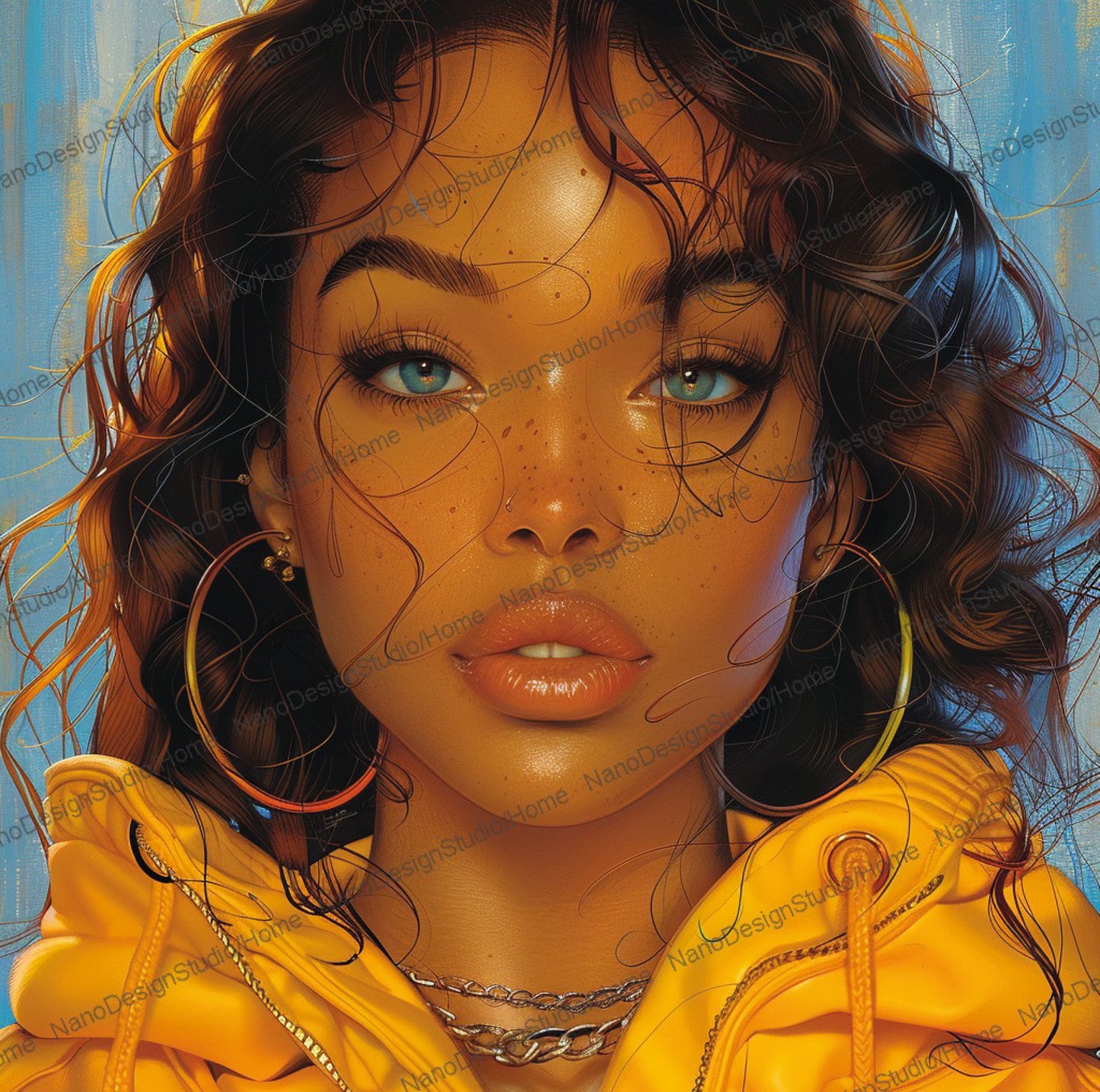 Square Collection 13 : African Beauty Blue & Yellow Edition – Affiche Murale Portrait Coloré