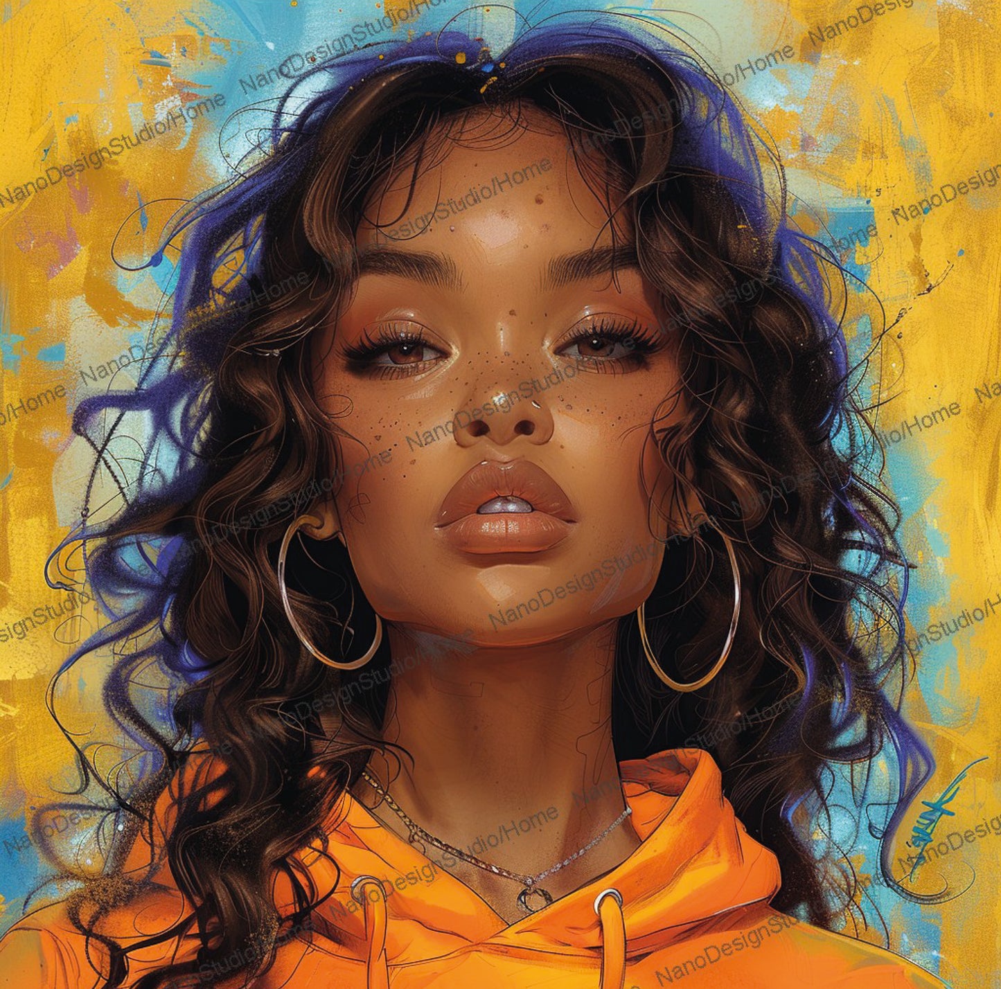 Square Collection 13 : African Beauty Blue & Yellow Edition – Affiche Murale Portrait Coloré