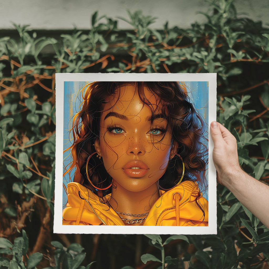 Square Collection 13 : African Beauty Blue & Yellow Edition – Affiche Murale Portrait Coloré