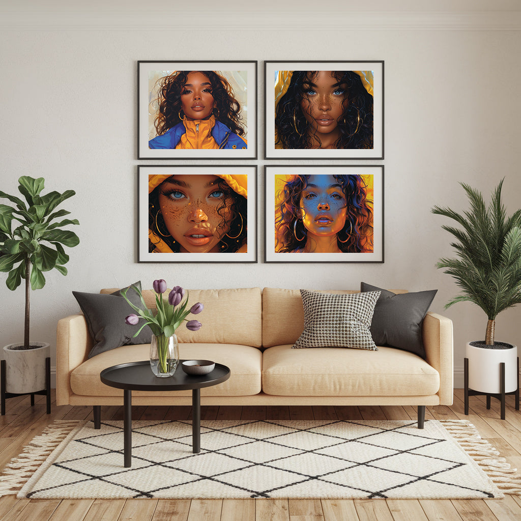 Square Collection 13 : African Beauty Blue & Yellow Edition – Affiche Murale Portrait Coloré